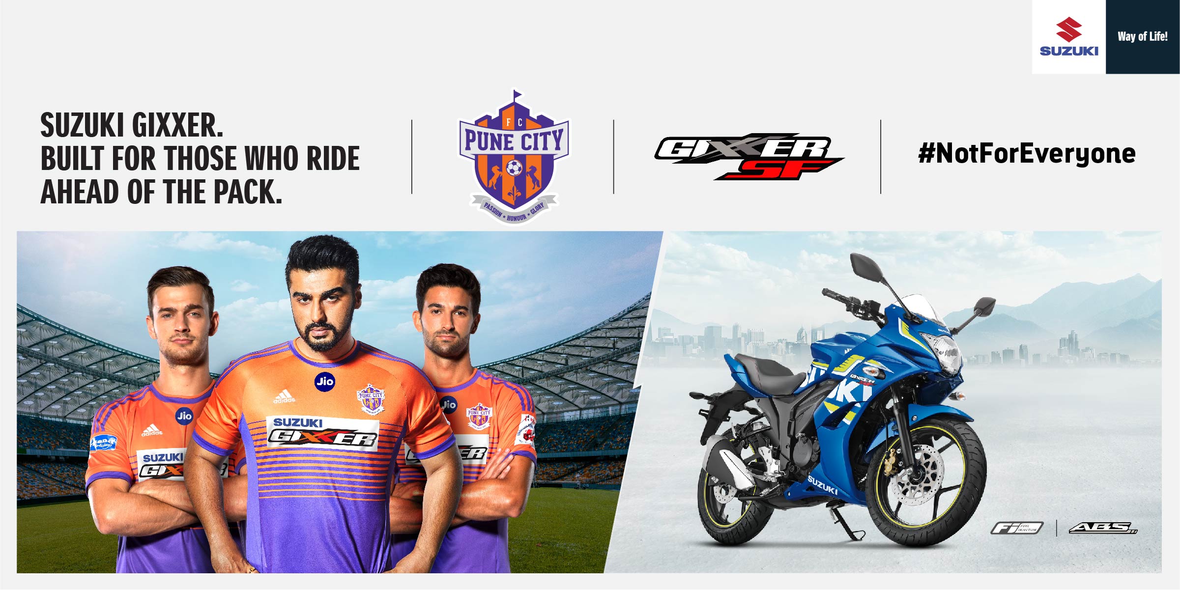 Suzuki Gixxer Rides-In “Ahead Of The Pack” as the Lead Sponsor of FC Pune City. 2017 - 2018