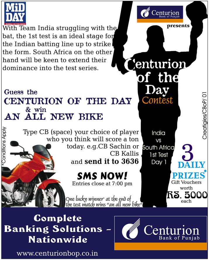 Centurion Bank of Punjab - Mid Day - Centurion of the Day Contest - 2006