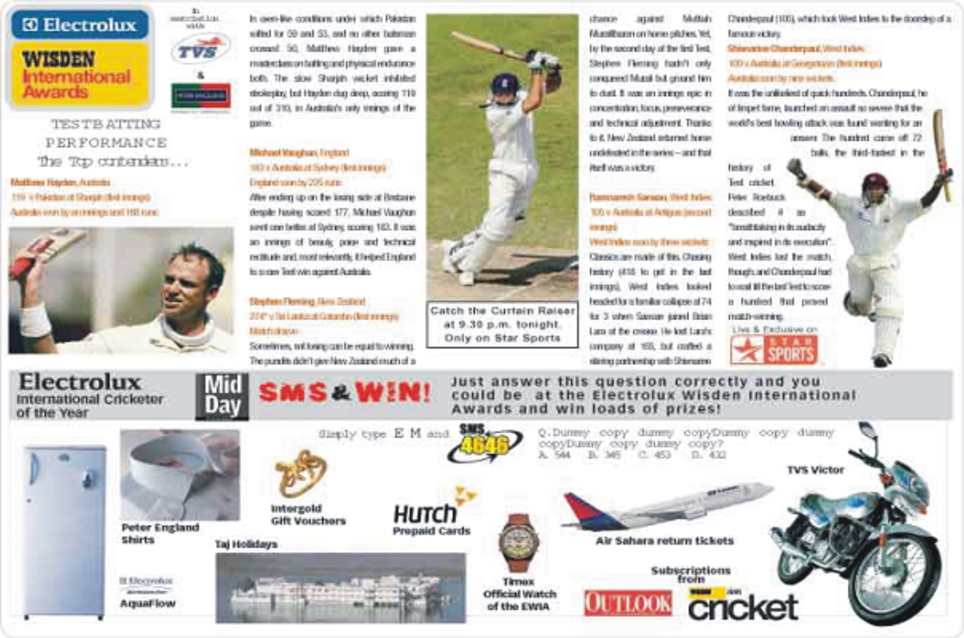 Electrolux Wisden International Awards 2003